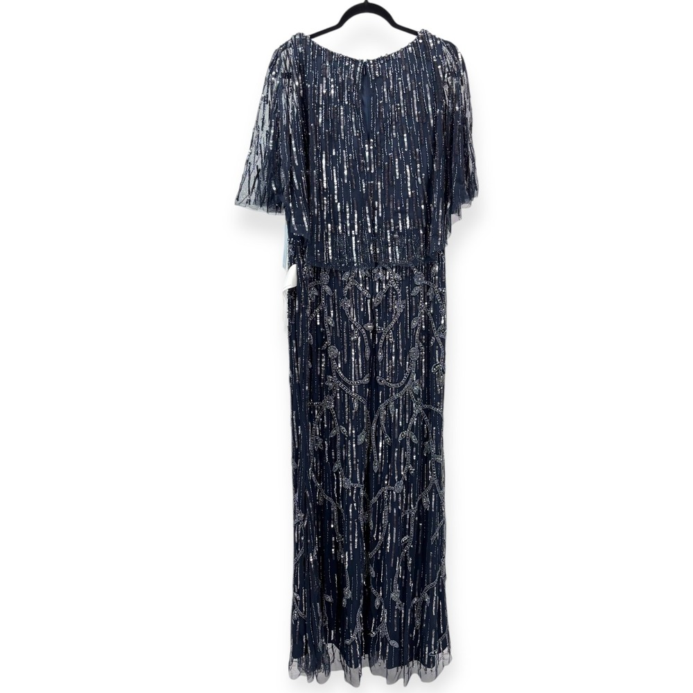 Mac Duggal NEW Navy Embellished Cap Sleeve Faux Wrap Trumpet‎ Gown $698 Size 12 - Picture 12 of 16